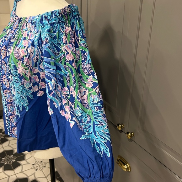 Lilly Pulitzer Blue Floral Off-Shoulder Blouse - Picture 3 of 6